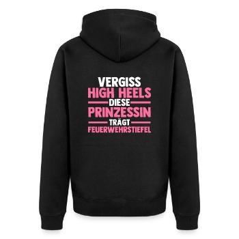 Feuerwehr Feuerwehrfrau - Unisex Premium Bio Zip Hoodie - Schwarz - Hinten - Nico (187cm)