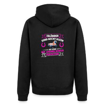 Islandpferd Isländer nicht klein Reitspruch Shirt - Unisex Premium Bio Zip Hoodie - Schwarz - Hinten - Nico (187cm)