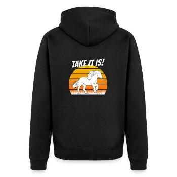 Icelandic Horse Icelandic Take It Is Motif Pony T-shirt - Unisex Premium Organic Zip Hoodie - black - Back - Nico (187cm)