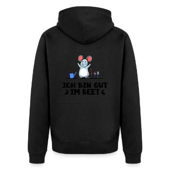 Garten Gärtner "Feldmaus gut im Beet" Gartenarbeit - Unisex Premium Bio Zip Hoodie - Schwarz - Hinten - Nico (187cm)