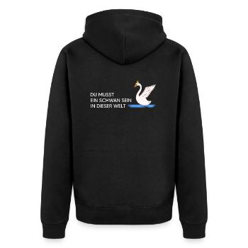 Schwan "Schwan sein" Naturmotto Vogelfrei Schwäne - Unisex Premium Bio Zip Hoodie - Schwarz - Hinten - Nico (187cm)