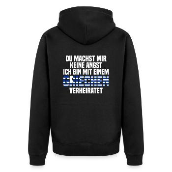 Du machst mir Keine Angst ich bin mit einem Griech - Unisex Premium Bio Zip Hoodie - Schwarz - Hinten - Nico (187cm)