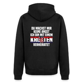 Du machst mir Keine Angst ich bin mit einem Kroate - Unisex Premium Bio Zip Hoodie - Schwarz - Hinten - Nico (187cm)