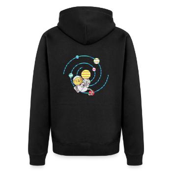 Weltraumkatze in der Erdumlaufbahn - Unisex Premium Bio Zip Hoodie - Schwarz - Hinten - Nico (187cm)