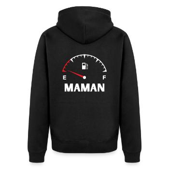 Mama Papa Baby sortiert - Unisex Premium Bio Zip Hoodie - Schwarz - Hinten - Nico (187cm)