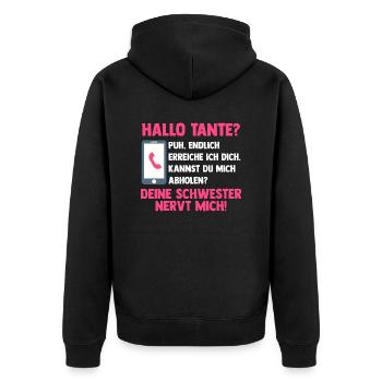 Patentante Neffe Nichte Tante - Unisex Premium Bio Zip Hoodie - Schwarz - Hinten - Nico (187cm)