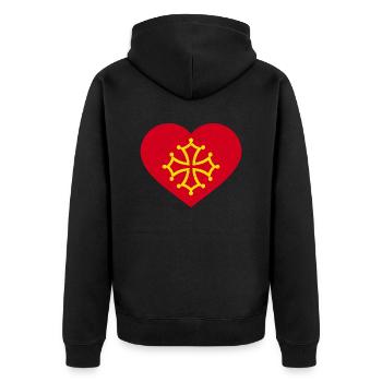 Okzitanien Occitanie Frankreich Herz Wappen - Unisex Premium Bio Zip Hoodie - Schwarz - Hinten - Nico (187cm)