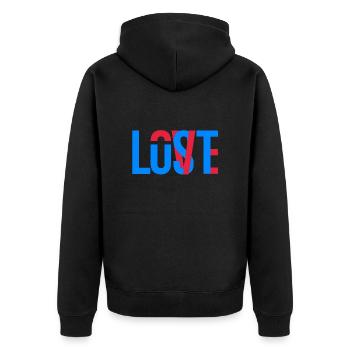 Liebe, Luxure, Verloren Amour, Luxure, Perdu - Veste à capuche bio Premium Unisexe - noir - Dos - Nico (187cm)