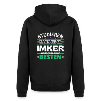 Studieren kann jeder Imker sind die Besten - Unisex Premium Bio Zip Hoodie - Schwarz - Hinten - Nico (187cm)