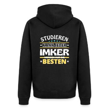 Studieren kann jeder Imker sind die Besten - Unisex Premium Bio Zip Hoodie - Schwarz - Hinten - Nico (187cm)