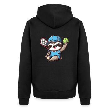 Niedliches Faultier als Tennisspieler - Lustiger - Unisex Premium Bio Zip Hoodie - Schwarz - Hinten - Nico (187cm)