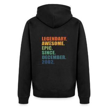 21. Geburtstag, Dezember 2002, 21-jähriges Jubiläum - Unisex Premium Bio Zip Hoodie - Schwarz - Hinten - Nico (187cm)