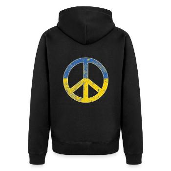 Ukraine Flagge Friedenssymbol - Flagge der Ukraine - Unisex Premium Bio Zip Hoodie - Schwarz - Hinten - Nico (187cm)