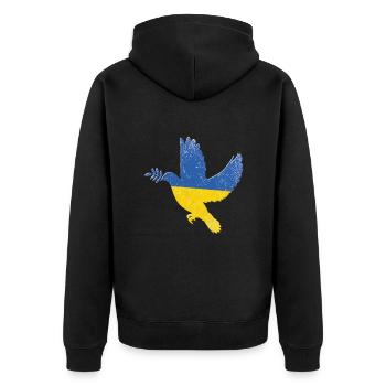 Ukraine Flagge Friedenssymbol - Flagge der Ukraine - Unisex Premium Bio Zip Hoodie - Schwarz - Hinten - Nico (187cm)
