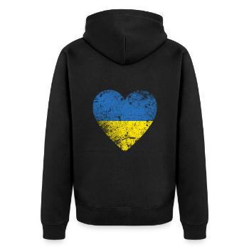 Ukraine, Ukraine Flag Heart, Distressed Style - Veste à capuche bio Premium Unisexe - noir - Dos - Nico (187cm)