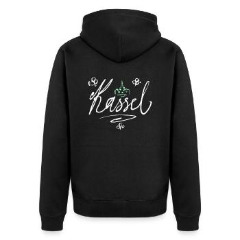 Kassel - Unisex Premium Bio Zip Hoodie - Schwarz - Hinten - Nico (187cm)