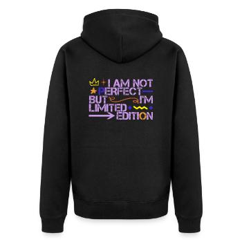 Im am not perfect but i ́m limited edition - Unisex Premium Organic Zip Hoodie - black - Back - Nico (187cm)