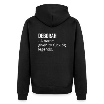 Deborah, ein Name, der Fucking Legends gegeben wurde - Unisex Premium Bio Zip Hoodie - Schwarz - Hinten - Nico (187cm)