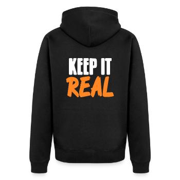 Keep It Real Cool Retro Hip Hop Designs T-Shirt - Unisex Premium Bio Zip Hoodie - Schwarz - Hinten - Nico (187cm)