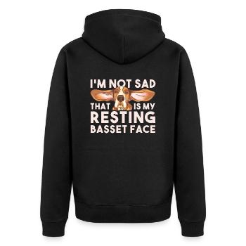 Basset Hound Geschenk - Unisex Premium Bio Zip Hoodie - Schwarz - Hinten - Nico (187cm)