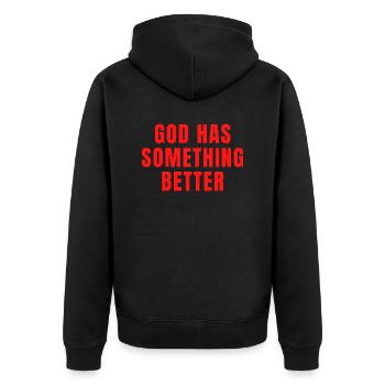 Gott hat etwas Besseres - Christliche Zitate - Unisex Premium Bio Zip Hoodie - Schwarz - Hinten - Nico (187cm)