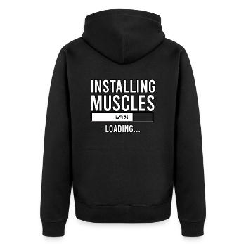 installing muscles loading - Unisex Premium Organic Zip Hoodie - black - Back - Nico (187cm)
