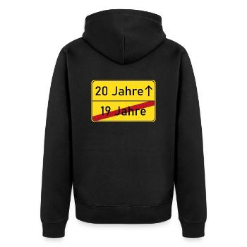 20. Geburtstag Ortsschild - Unisex Premium Bio Zip Hoodie - Schwarz - Hinten - Nico (187cm)