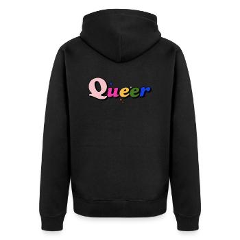 QUEER LGBTQ+ PRIDE SLOGAN - Unisex Premium Bio Zip Hoodie - Schwarz - Hinten - Nico (187cm)