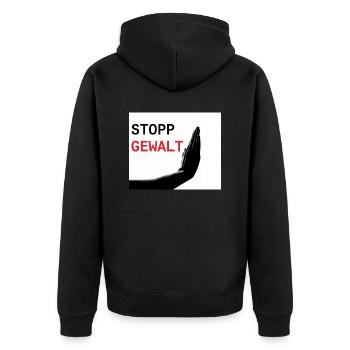 Stopp Gewalt - Unisex Premium Bio Zip Hoodie - Schwarz - Hinten - Nico (187cm)