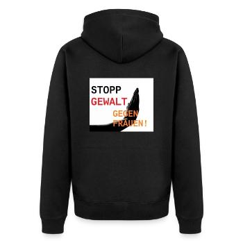 Stopp Gewalt gegen Frauen - Unisex Premium Bio Zip Hoodie - Schwarz - Hinten - Nico (187cm)