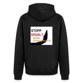 Stopp Gewalt gegen Einsatzkräfte - Unisex Premium Bio Zip Hoodie - Schwarz - Hinten - Nico (187cm)