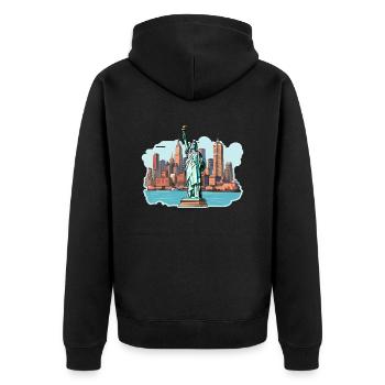 NY City - Unisex Premium Bio Zip Hoodie - Schwarz - Hinten - Nico (187cm)