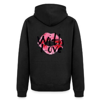Mit Liebe - Unisex Premium Bio Zip Hoodie - Schwarz - Hinten - Nico (187cm)