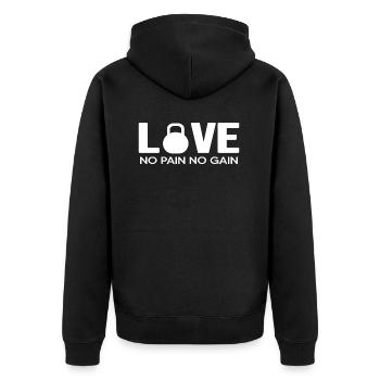 Calisthenics Gym "Pain-Gain" Muscle Fitness - Unisex Premium Organic Zip Hoodie - black - Back - Nico (187cm)
