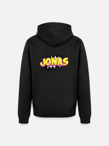 Jonas Benutzerdefinierter Name Comic-Stil Pop-Art, Jonas - Unisex Premium Bio Zip Hoodie - Schwarz