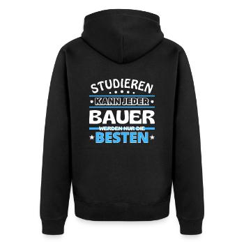Studieren kann jeder Bauer sind die Besten - Unisex Premium Bio Zip Hoodie - Schwarz - Hinten - Nico (187cm)