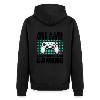 Gamer & Elephants Video Games & Majestic Power - Unisex Premium Organic Zip Hoodie - black - Back - Nico (187cm)