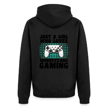 Gamer and Monkeys: Video Games and Wild Adventure - Unisex Premium Organic Zip Hoodie - black - Back - Nico (187cm)