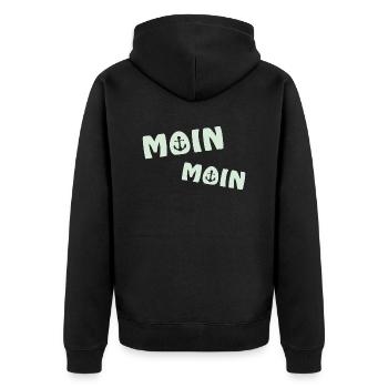 Moin Moin 2022 mit Anker Begrüßung Nordsee - Unisex Premium Bio Zip Hoodie - Schwarz - Hinten - Nico (187cm)