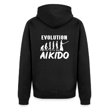 Awesome Evolution of Aikido Cool Designs Tee - Unisex Premium Bio Zip Hoodie - Schwarz - Hinten - Nico (187cm)