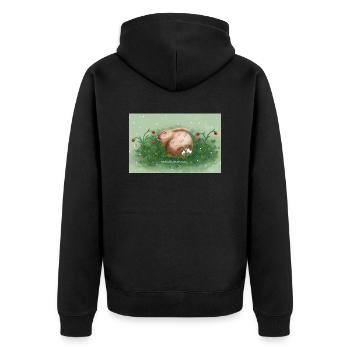 Hase und Erdbeeren - Unisex Premium Bio Zip Hoodie - Schwarz - Hinten - Nico (187cm)