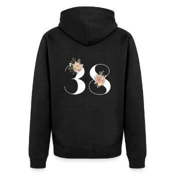 38e anniversaire fleuris (Cadeau de 38 ans) - Veste à capuche bio Premium Unisexe - noir - Dos - Nico (187cm)