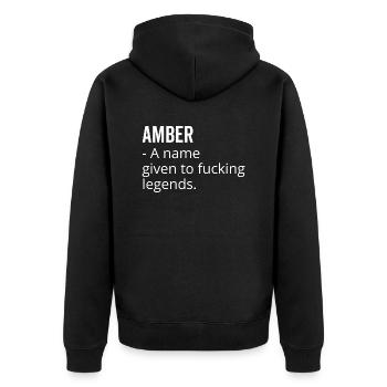 Amber ein Name, der Fucking Legends gegeben wurde - Unisex Premium Bio Zip Hoodie - Schwarz - Hinten - Nico (187cm)