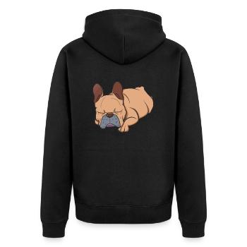 Schlafende Französische Bulldogge Faulenzer - Unisex Premium Bio Zip Hoodie - Schwarz - Hinten - Nico (187cm)
