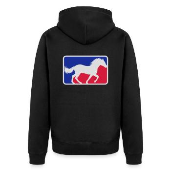 Cheval de sport rouge bleu - Veste à capuche bio Premium Unisexe - noir - Dos - Nico (187cm)