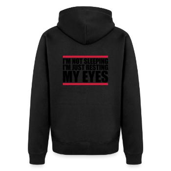im not sleeping Zitat - Unisex Premium Bio Zip Hoodie - Schwarz - Hinten - Nico (187cm)