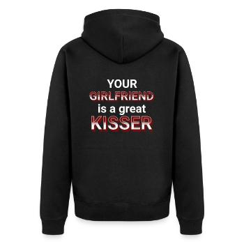 Your girlfriend is a great kisser funny saying - Unisex Premium Organic Zip Hoodie - black - Back - Nico (187cm)