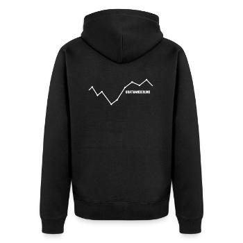 Bergwandern servus Gratwanderung ALPINE GEFAHR - Unisex Premium Bio Zip Hoodie - Schwarz - Hinten - Nico (187cm)