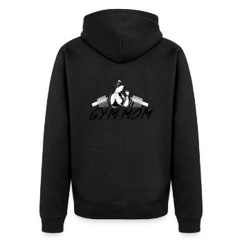 GYM TSHIRT FÜR FRAUEN, GYM MOM - Unisex Premium Bio Zip Hoodie - Schwarz - Hinten - Nico (187cm)