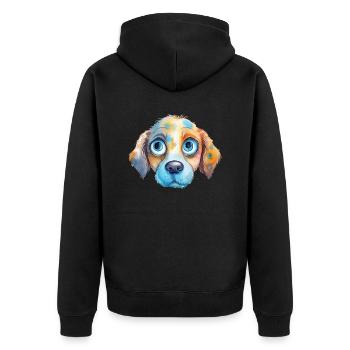 Hund Wasserfarben Zeichnung - Unisex Premium Bio Zip Hoodie - Schwarz - Hinten - Nico (187cm)